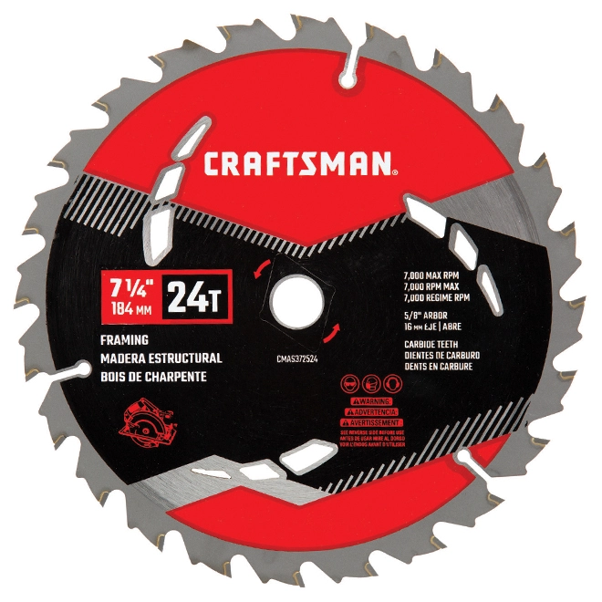 CRAFTSMAN Carbon Steel Circular Saw Blade - 7 1/4" x 24 Teeth 1 CRAFTSMAN Carbon Steel Circular Saw Blade - 7 1/4" x 24 Teeth