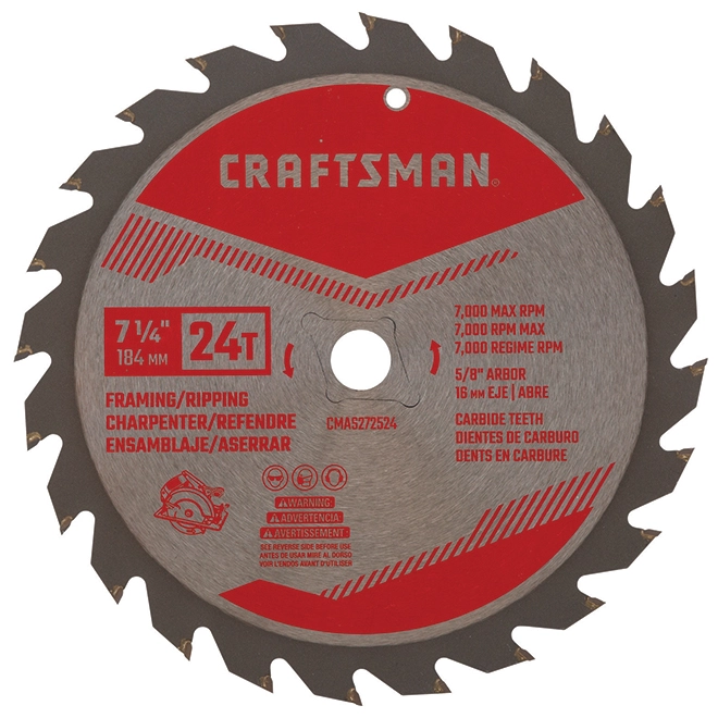 Craftsman Circular Rip Saw Blade - 7 1/4-in Dia - 24T - ATB Grind Geometry - Carbide Teeth 1 Craftsman Circular Rip Saw Blade - 7 1/4-in Dia - 24T - ATB Grind Geometry - Carbide Teeth