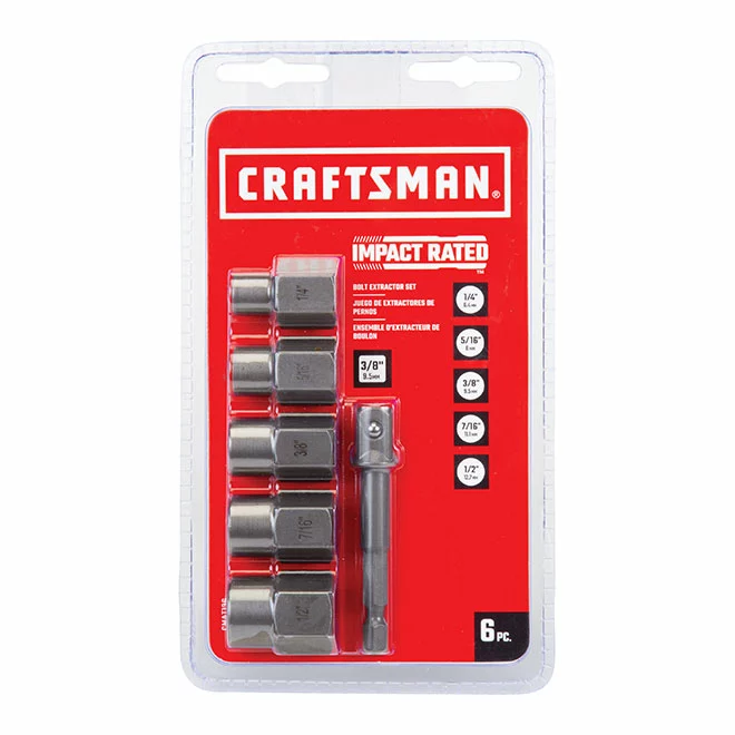 Craftsman Impact Ready 6-pc bolt Extractor Set - Reverse Spiral Flute - Hex - Carbon Steel 2 Craftsman Impact Ready 6-pc bolt Extractor Set - Reverse Spiral Flute - Hex - Carbon Steel - Image 2