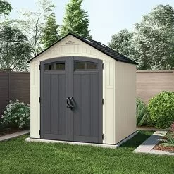 Craftsman Garden Shed - Peppercorn Trim - 7-ft L x 7-ft W - Gable - Resin -Craftsman Sales Shop 07805090c L