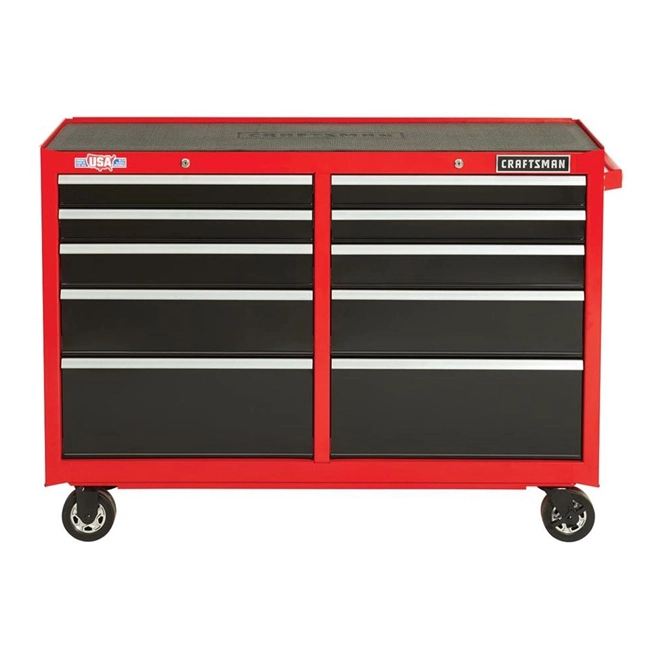 CRAFTSMAN Tool Cabinet - 10 Drawers - 52" x 18" x 37.5" - Red and Black 1 CRAFTSMAN Tool Cabinet - 10 Drawers - 52" x 18" x 37.5" - Red and Black