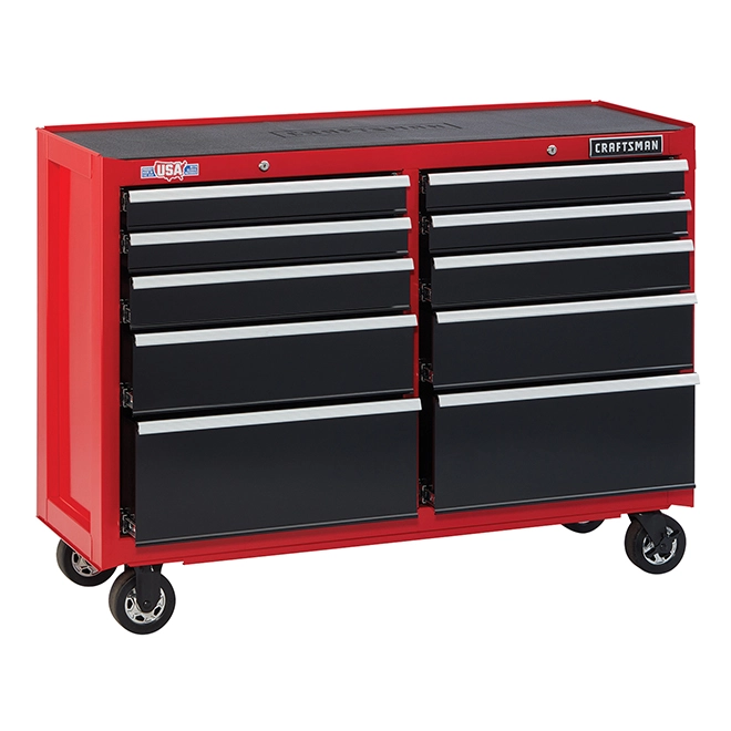 CRAFTSMAN Tool Cabinet - 10 Drawers - 52" x 18" x 37.5" - Red and Black 2 CRAFTSMAN Tool Cabinet - 10 Drawers - 52" x 18" x 37.5" - Red and Black - Image 2